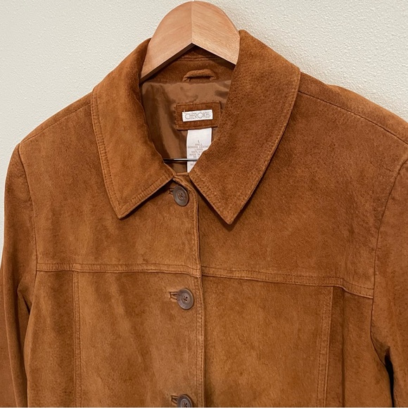 Cherokee Genuine Leather Jacket Womens L VTG 90S Camel Color Suede Button Up - Picture 8 of 16